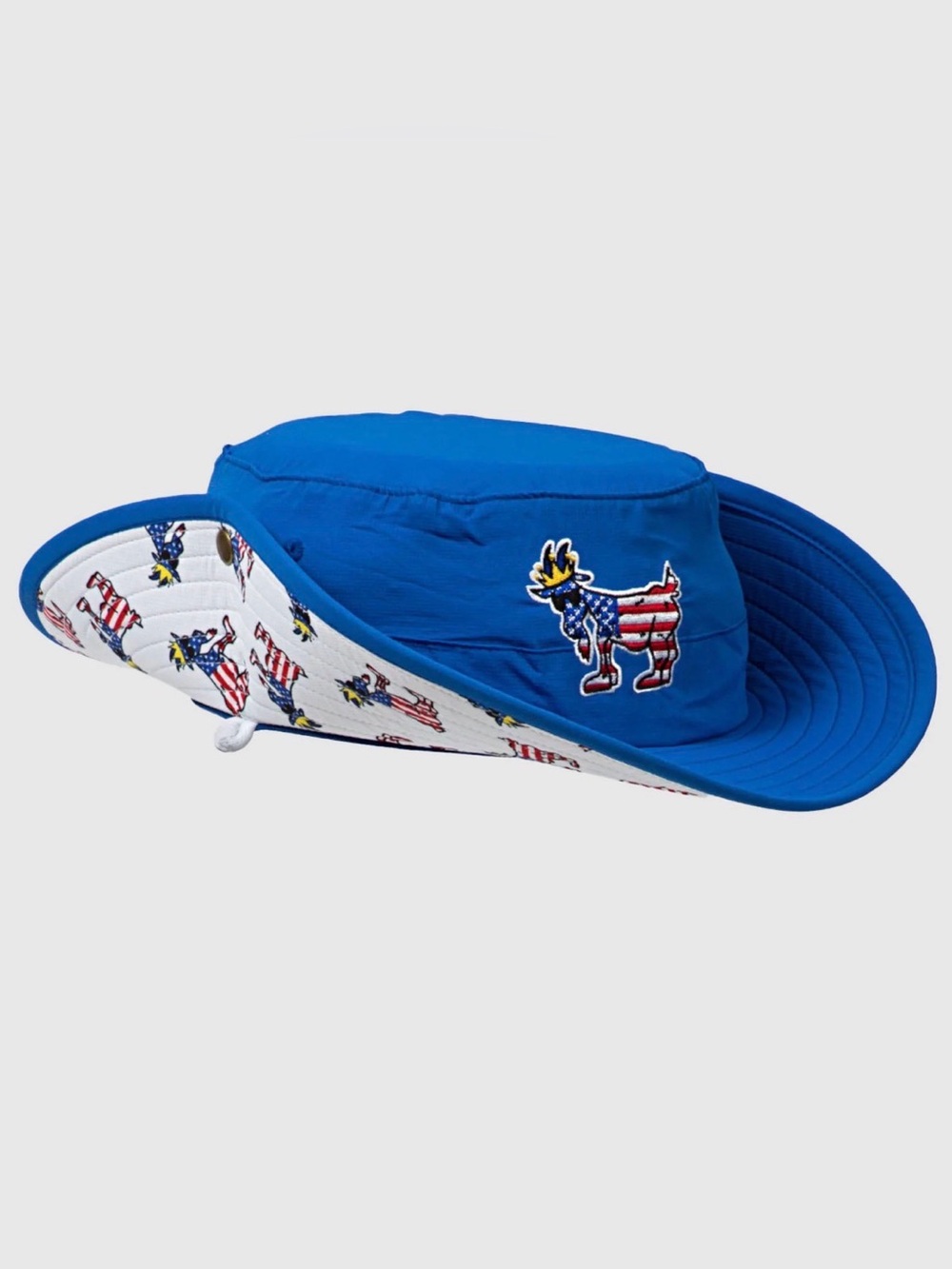 GOAT USA Blue Bucket Hat with American Flag Goat Patch NWT